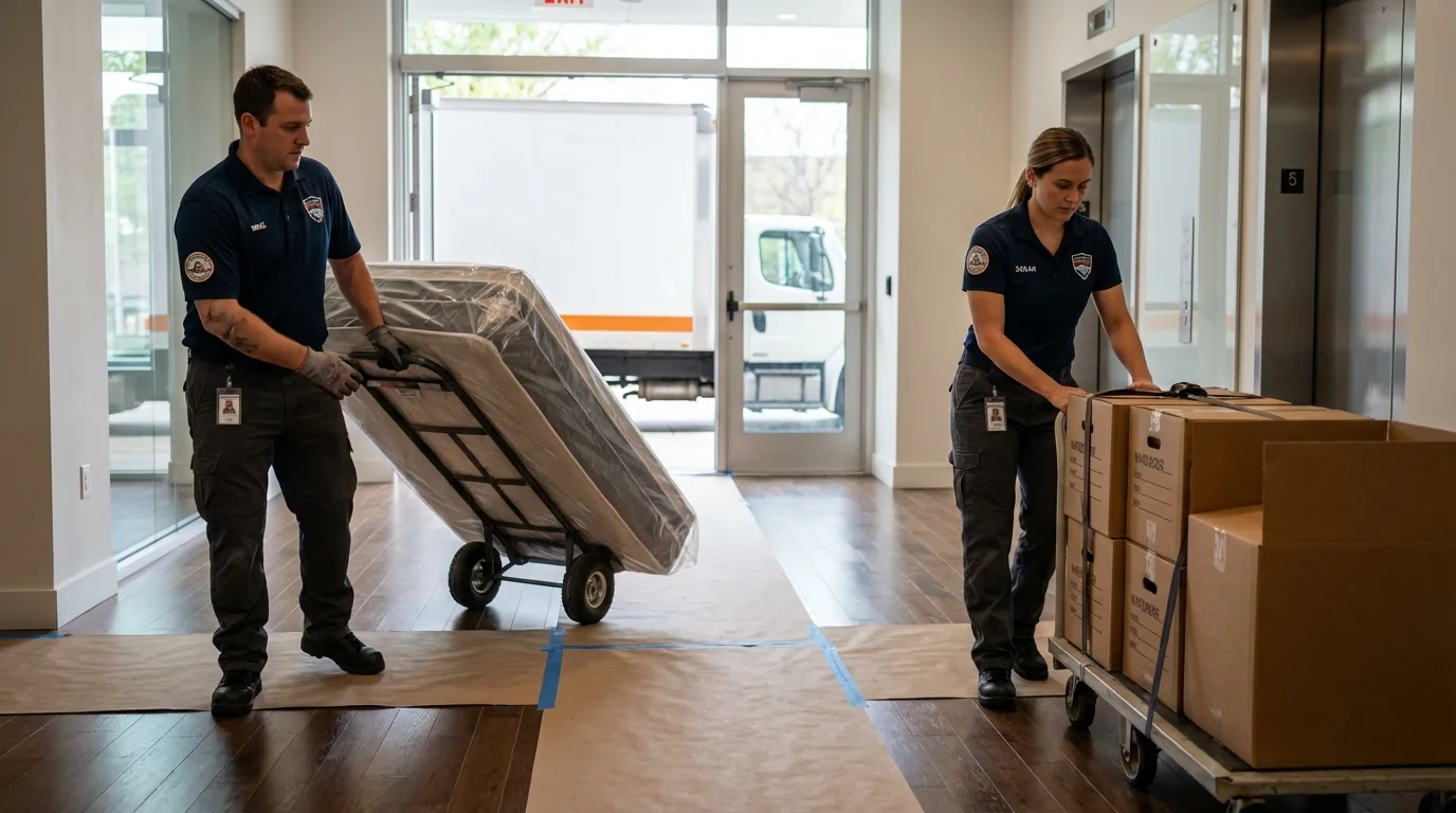 Professional apartment movers loading elevator in Haines City, FL